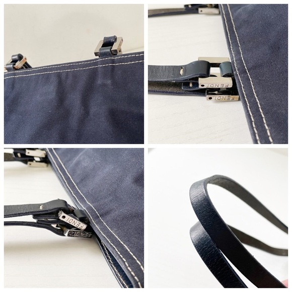 Fendi navy blue canvas and leather small tote bag minimalist - Picture 4 of 11